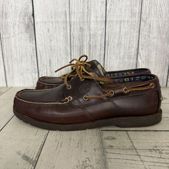 Timberland Earthkeepers Men’s Sz 12 Brown 2-Eye Leather Moc Toe Boat Shoe 5230R - Picture 1 of 9